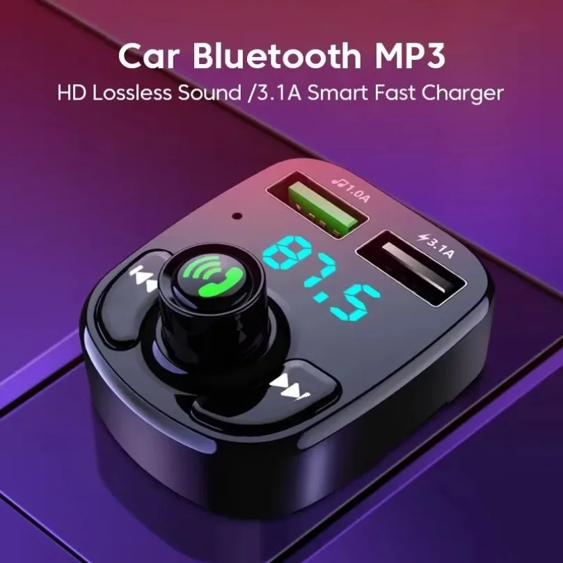 Bluetooth 5.0 LED MP3 voiture Bluetooth FM récepteur Audio transmetteur mains libres 2.1A 3.1A QC3.0 PD Type C double USB kit de voiture chargeur