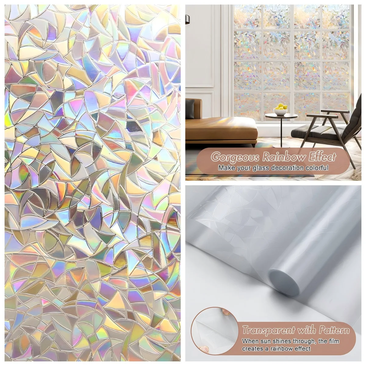 Fenster-Sichtschutzfolie, Regenbogen-Fensteraufkleber, dekoratives Fenster, Vinyl, Buntglas-Fensteraufkleber, statisch haftender Fensteraufkleber – Detail 1