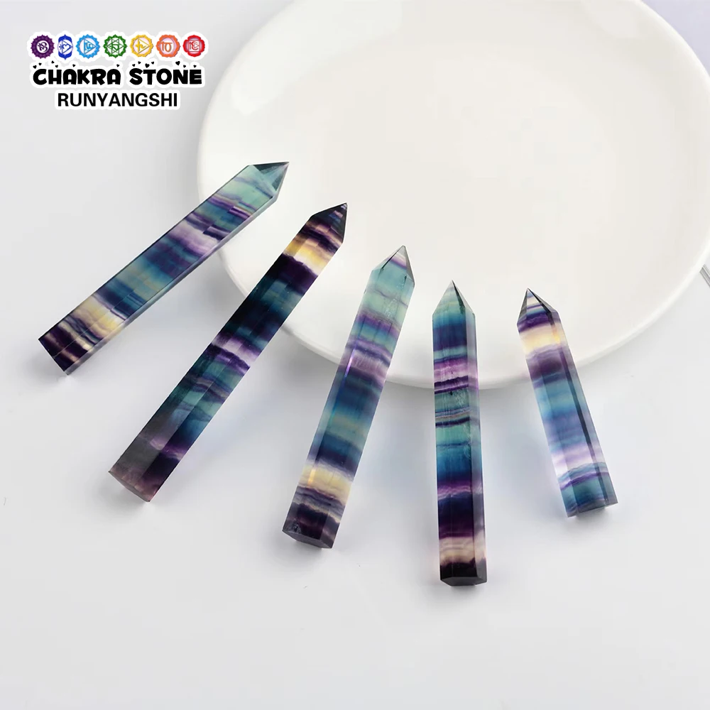 

1pc Natural Reiki Rainbow Fluorite Crystal Hexagonal Column Healing Colored Fluorite Point Wand Quartz Tower Diy Decor Gift