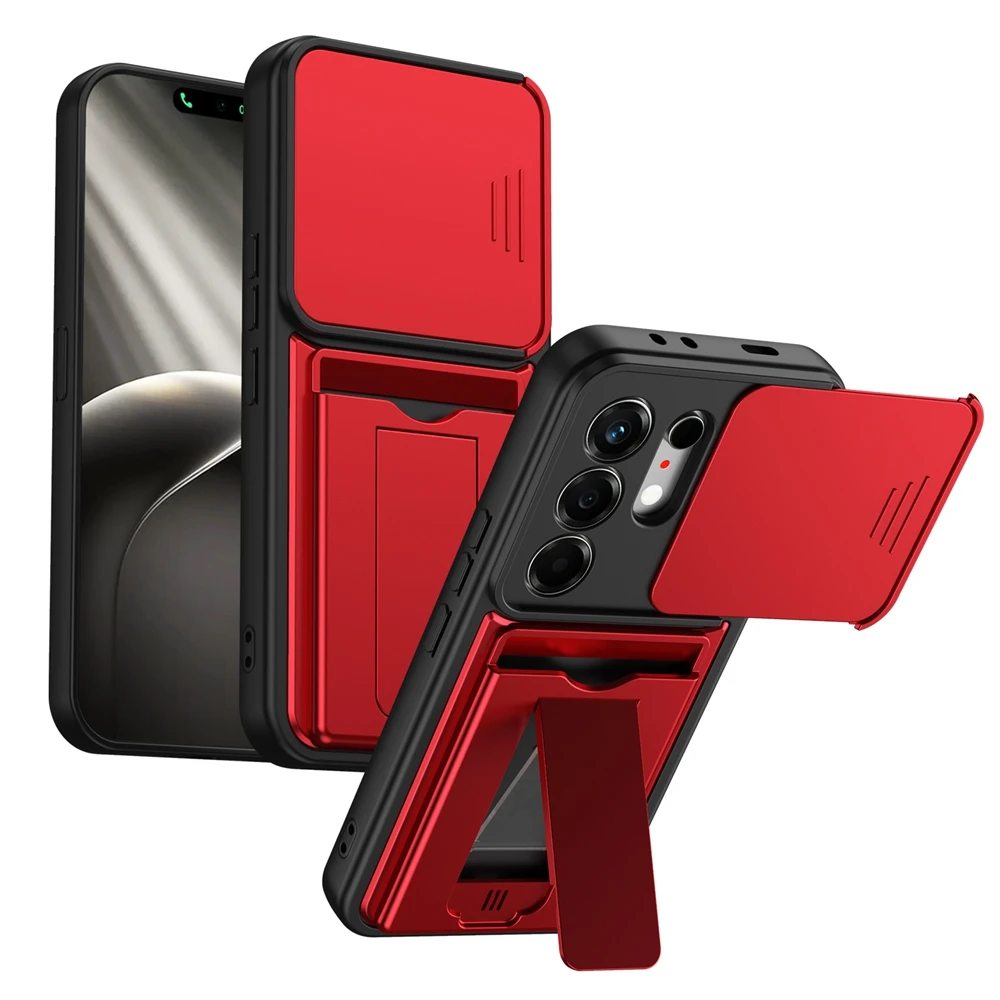 Premium Shockproof Card Holder Wallet Phone Case with Lens Protection and Stand Functionality