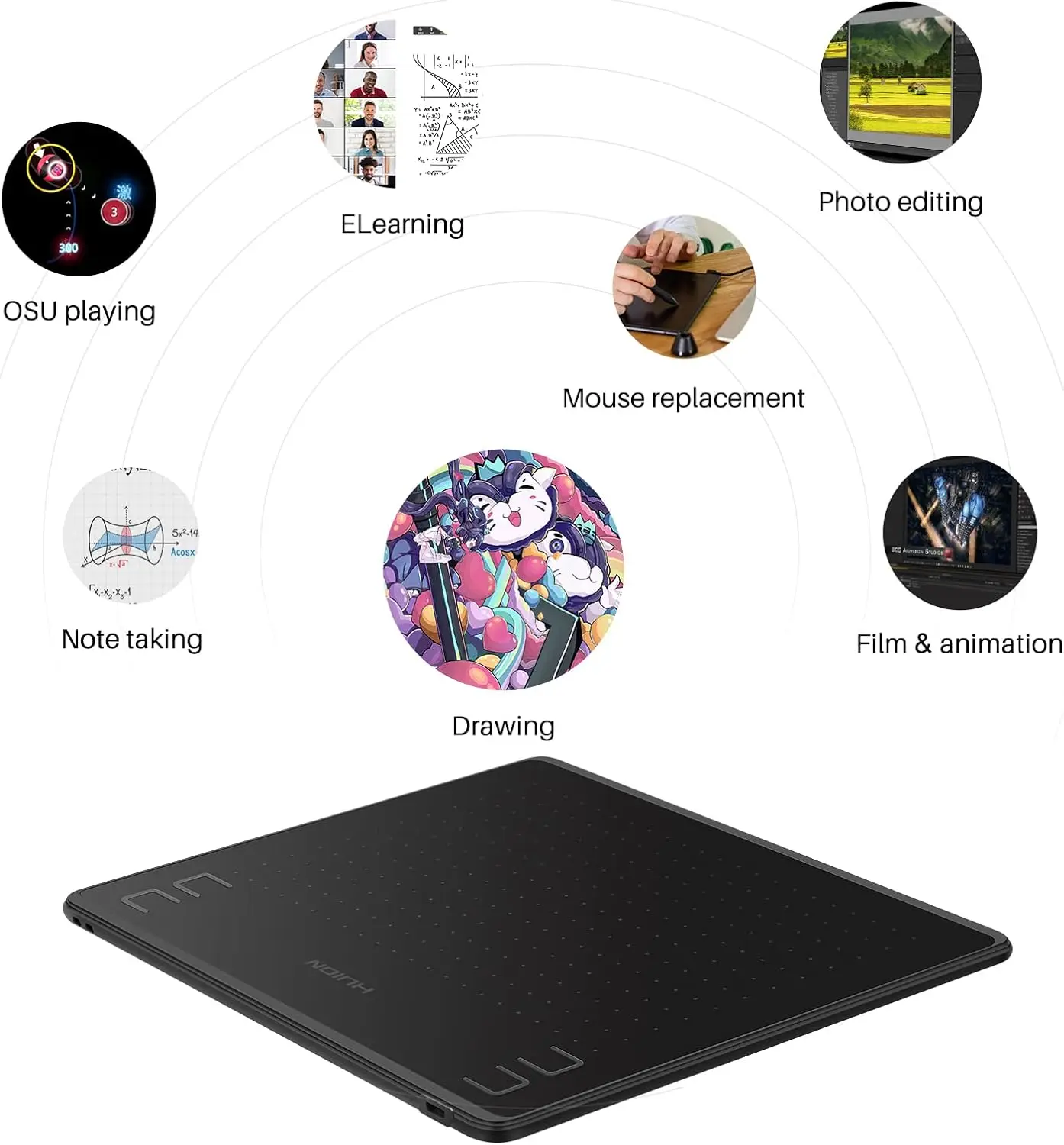 HUION HS64 6x4 인치 그래픽 그리기 태블릿 안드로이드 Windows 및 macOS용 배터리가 필요 없는 스타일러스가 포함된 전화 태블릿 페인팅 도구