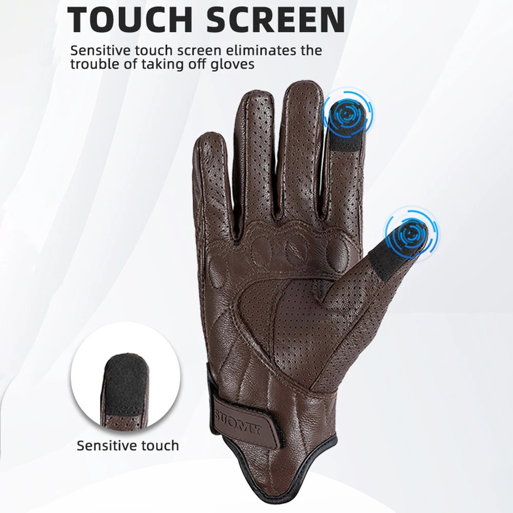 Leather Motorcycle Gloves Suomy Leather Retro Motorcyclist Gloves for Men Women Vintage Motocross