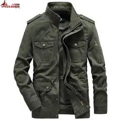 Men's Denim Jacket Business 100% Cotton Washed Coats Multi Pockets Tactical Military Cargo Varsity Bomber Jacksets Men Parkas