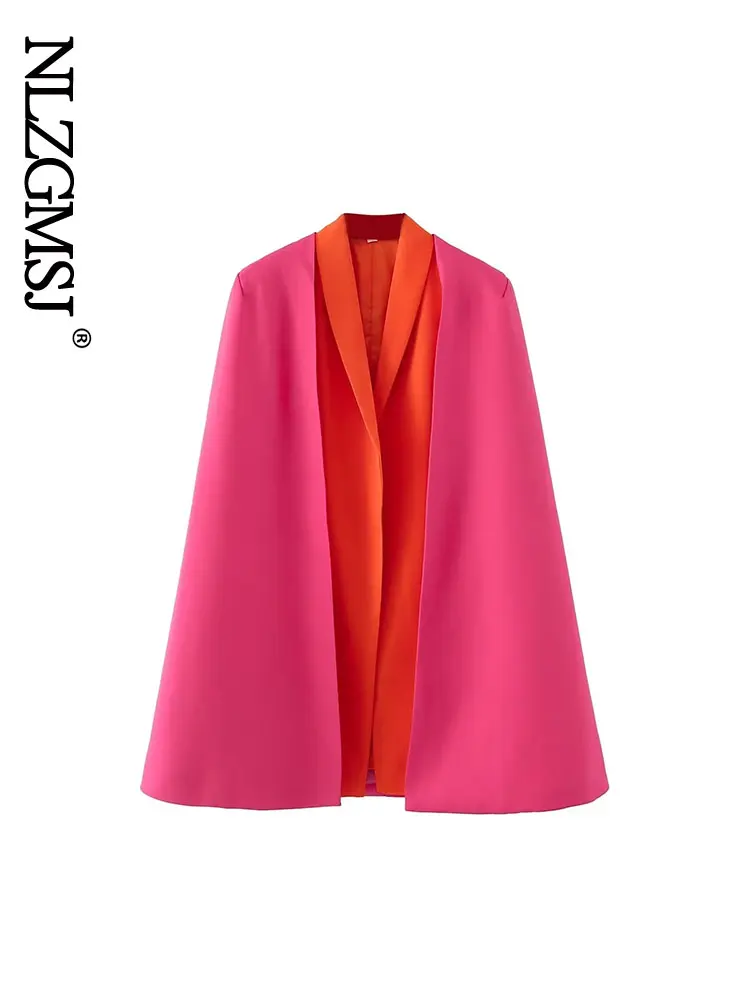

TRAF TRAF 2023 Women Fashion Contrasting Blazer Coat Vintage Long Sleeve Pockets Female Outerwear Chic Blazer