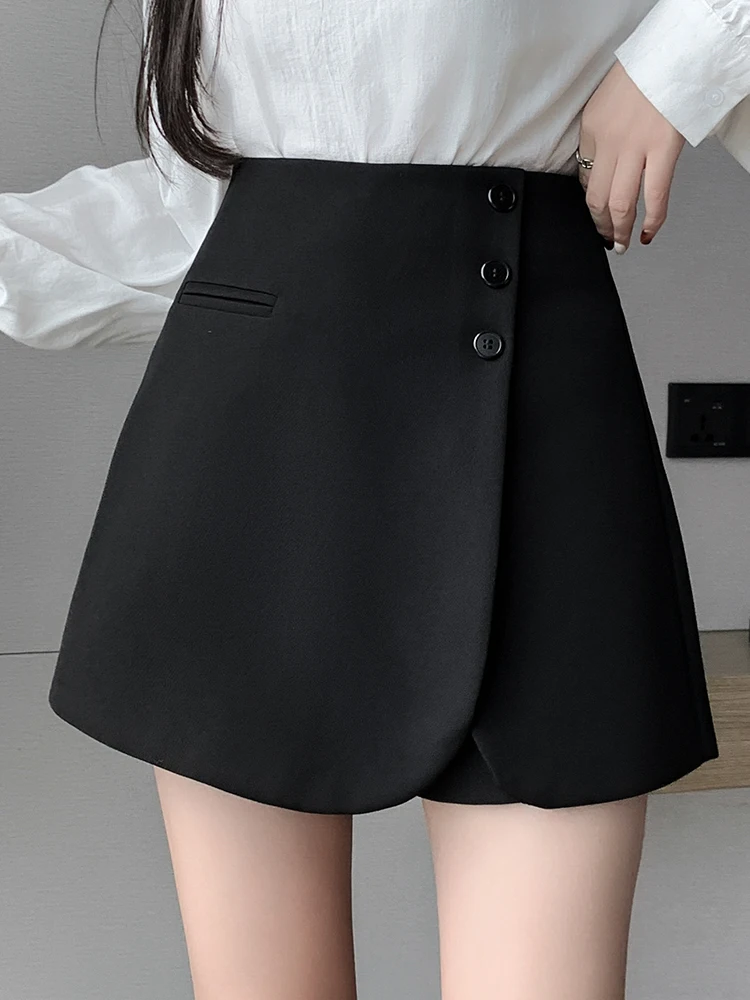 QOERLIN Skirts with Shorts Women Summer High Waist Irregular A-line 2023 New Girls Zipper Skirts Black Grey Mini Skirts Female