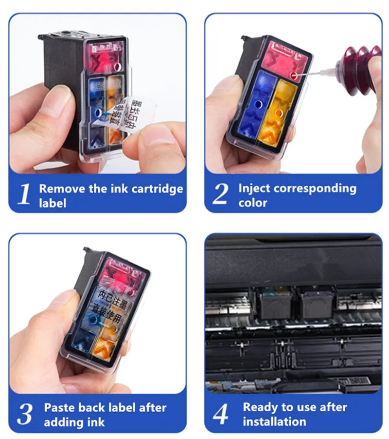 Cartucho de Tinta Recarregável para hp Compatível 63 63xl 3830 5255 5258 4520 4512 4513 4516 1112 1110 3630 3632 3634 2130 2132 - Imagem 4