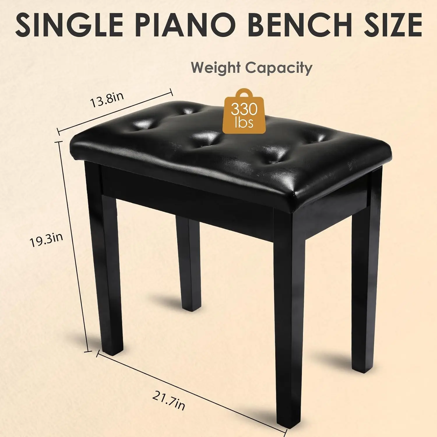 Duet Piano Bench With Storage - Wooden Stool With Waterproof Cushion For Living Room