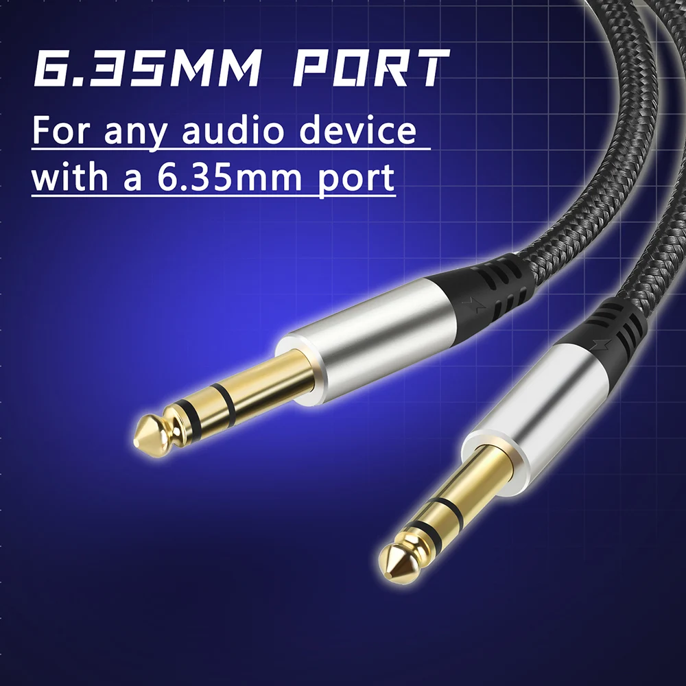 Câble Audio Jack 6,35mm Stéréo Mâle/mâle - Longueur 2 Mètres - Pour Guitare, Ampli, Enceintes - Neuf