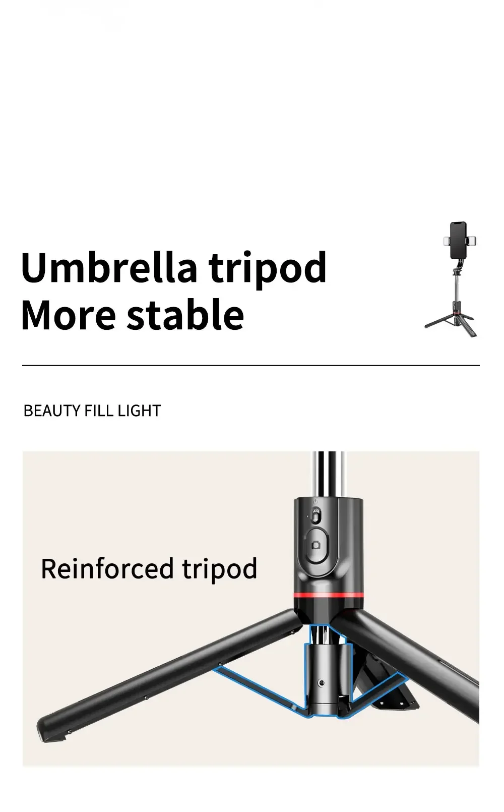 Description Picture 3 of itemFoldable Selfie Stick Doule LED Fill Light with Wireless Bluetooth Remote Desktop Tripod Stand For iOS Android Smartphone Holder