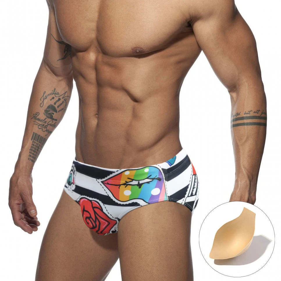 

2024 Sexy Lips Rose Swimwear Mens Swim Briefs UXH Push Up Pad Bikini Swimsuit Man Swimming Trunk Beach Surf Bath Suit Wear Short