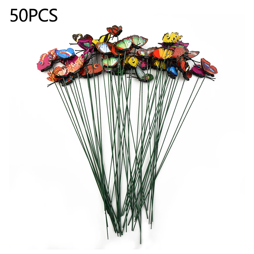 

50pcs Butterfly Stakes Colorful Whimsical Butterfly Stakes Outdoor Yard Flower Pot Bed Garden Yard Art Decoration