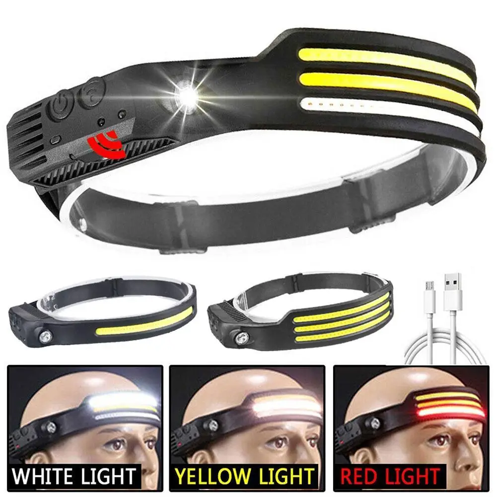 

Induction Headlamp COB LED Wave sensing Head Lamp USB Rechargeable Headlight Torch Work Light Bar Head Band Lamp