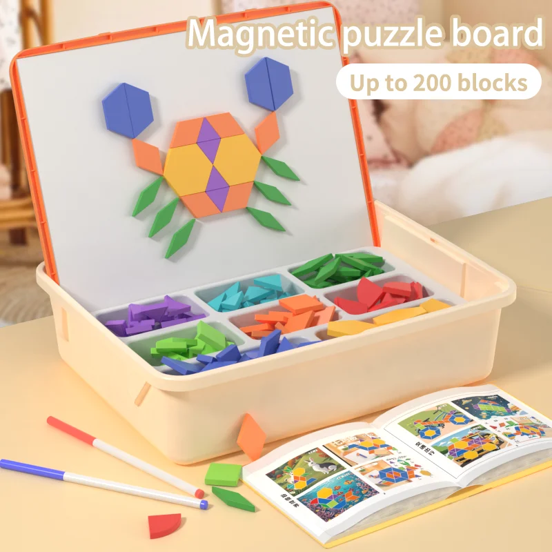 Montessori Learning Education Children's Toys Geometric Shapes Tangram Board Magnetic Jigsaw Puzzle Game For Kids Christmas Gift