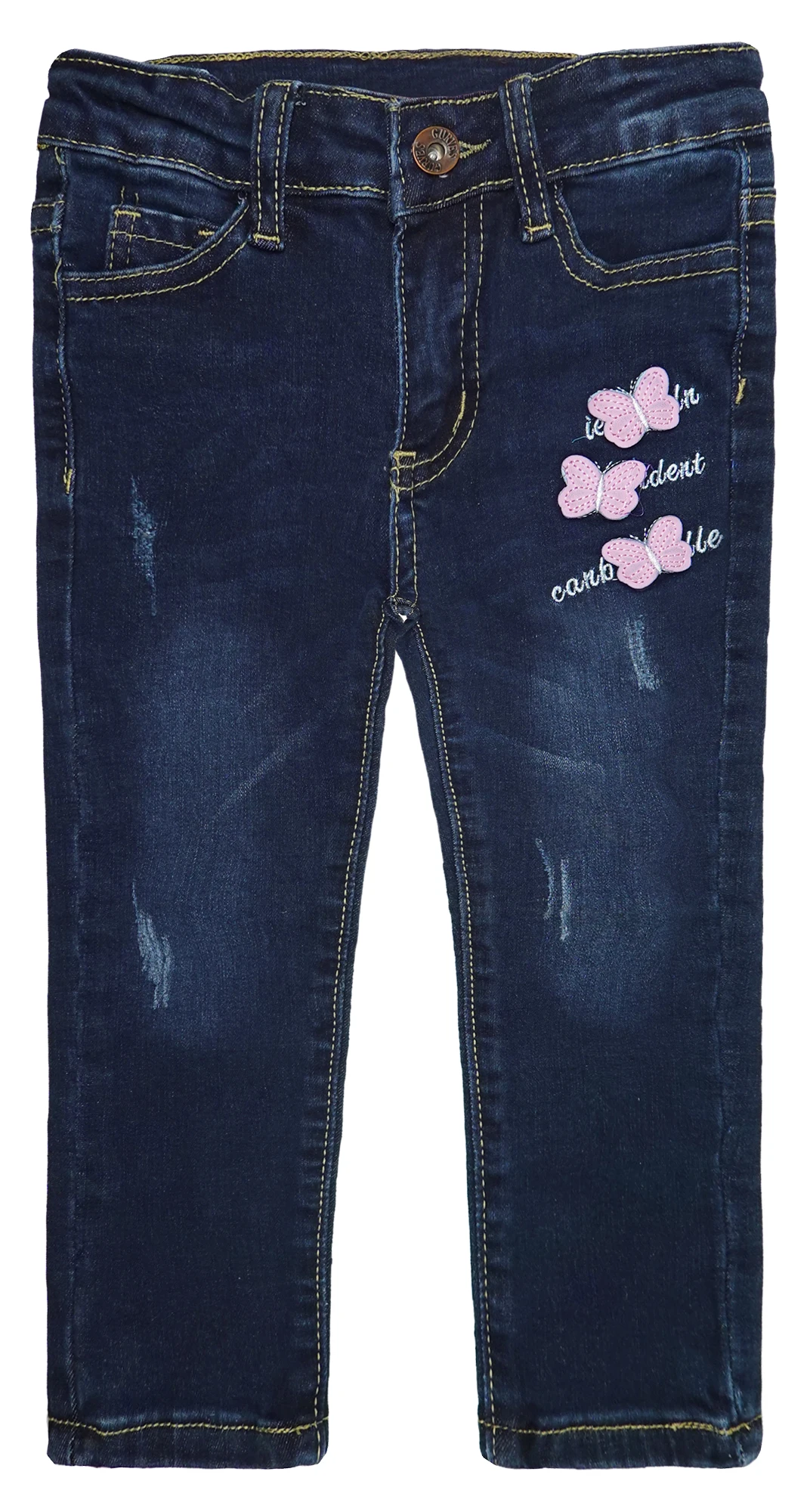 

KIDSCOOL SPACE Little Girls Jeans,Elastic Band Inside Embroidered Butterfly Stretchy Soft Denim Slim Pants