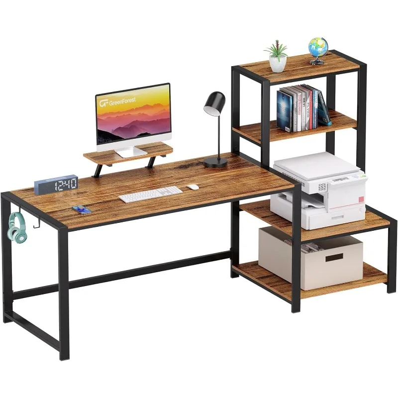 

GreenForest Computer Desk 68.8 inch with Storage Printer Shelf Reversible Home Office Desk Large Study Writing Table with