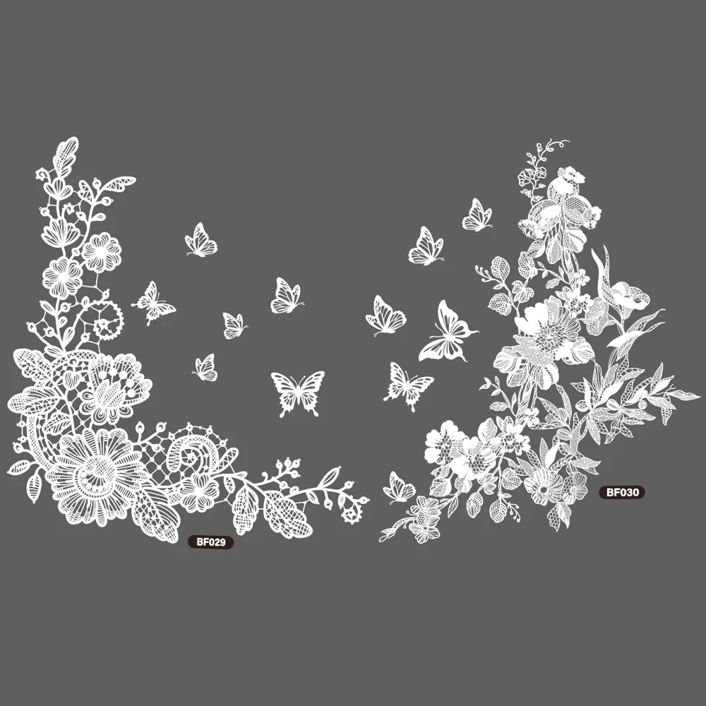 Elegant White Flower and Butterfly Lace Static Cling Window Decals