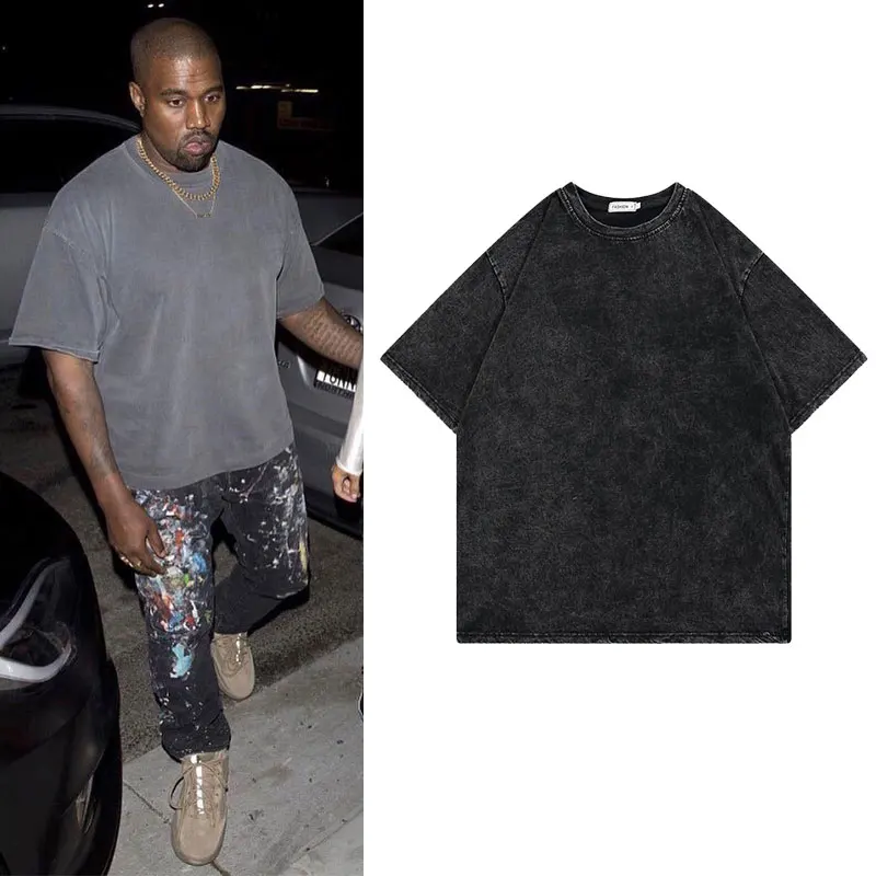 

Rapper Kanye West Same Wash Vintage Black T Shirt Male Hip Hop High Street T-shirt Men Women Oversized Tshirt Man Casual Tees