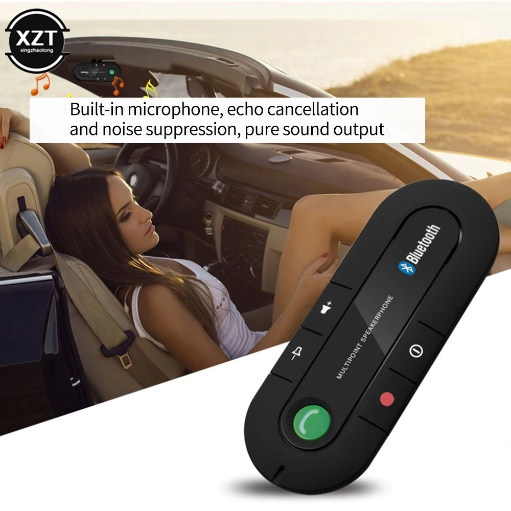 Bluetooth Hands-Free Car Kit with USB Audio Receiver and Visor Clip