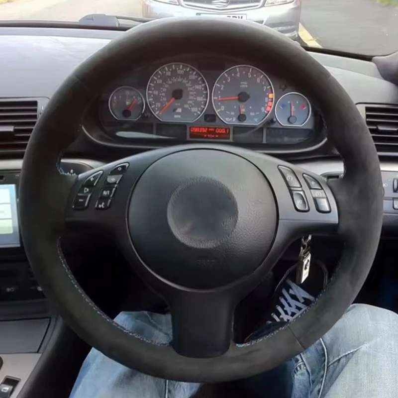 Maßgeschneiderte Auto-Lenkradabdeckung, geflochten, rutschfest, Wildleder, für BMW E46 E39 330i 540i 525i 530i 330Ci M3 2001 2002 2003
