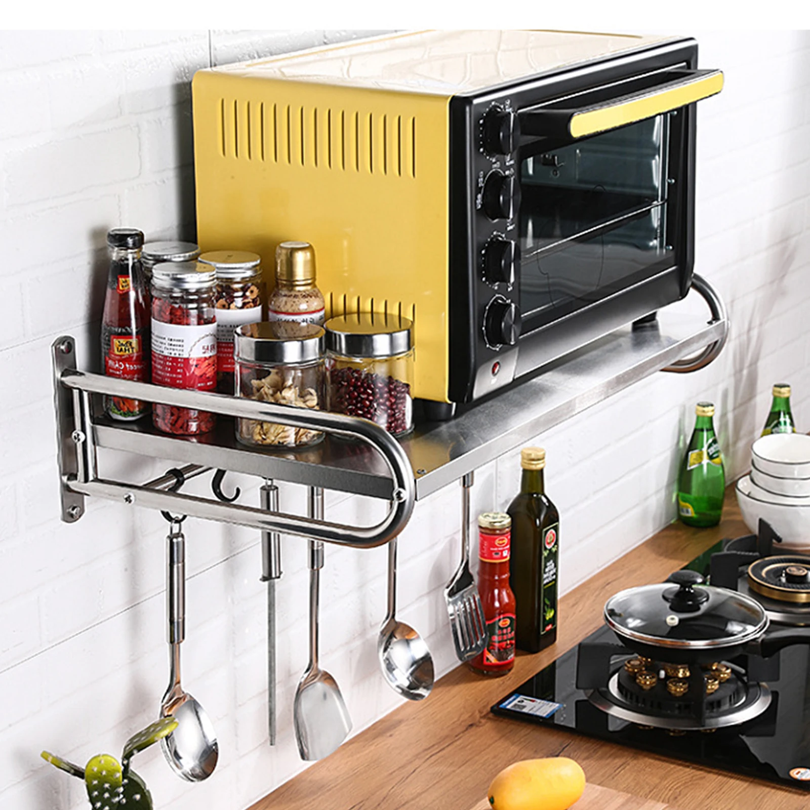 Microwave Oven Rack Stainless Steel Microwave Oven Shelf Wall-Mounted Kitchen Shelf Kitchen Shelves Counter