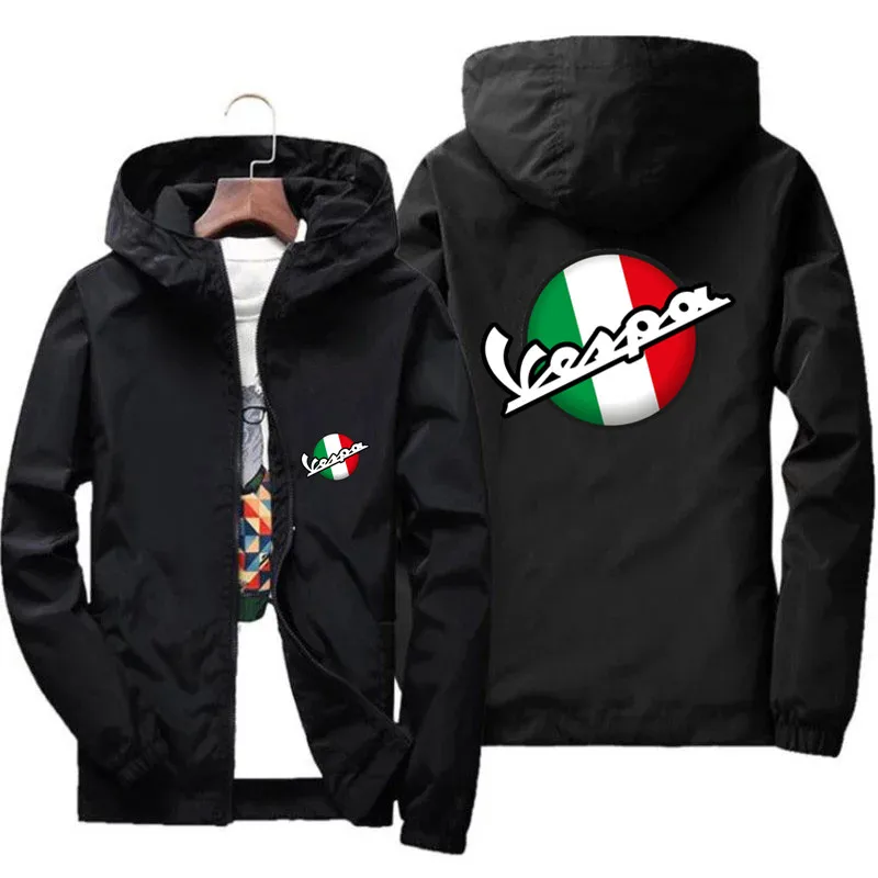 Mens Vespa Italy Flag Motorcycle Sportswear Hooded Bomber Zipper Thin Zipper Windbreaker Cycling Coat Jacket Plus