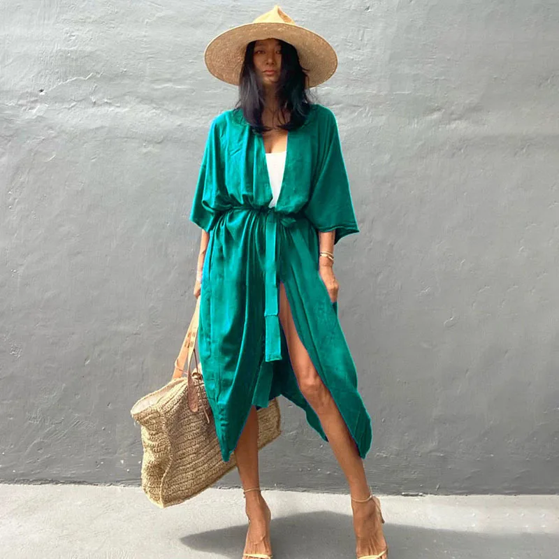 2023 Spring Summer New Encryption Sunscreen Cardigan Bikini Cover-up Swimsuit Sunscreen Jacket Seaside Holiday Skirt Beige