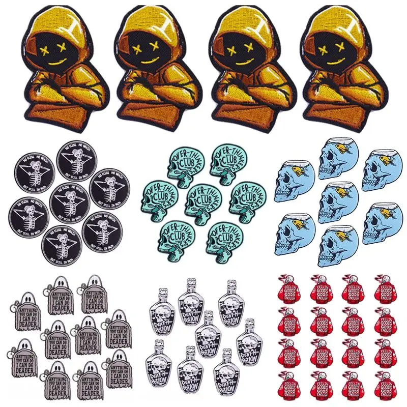 Description Picture 2 of itemPrajan 10PCS Wholesale Punk Skeleton Patch Applique Embroidered Patches For Clothing Sticker Rock Badge Skull Patches On Clothes