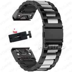 Sleek Stainless Steel QuickFit Metal Watch Band - Versatile Strap with Multiple Width Options - Garmin 26mm (Black Silver)