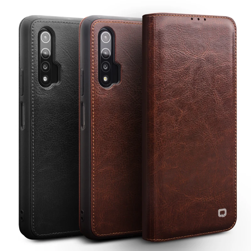 

Qialino Fashion Genuine Leather Flip Cover For Huawei Nova 6 Handmade Ultra Slim Card Slot Phone Case For Nova6 6.57 Inches