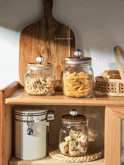 Kitchen Vintage Solid Wood Glass Storage Jar Hotel Bar Baking