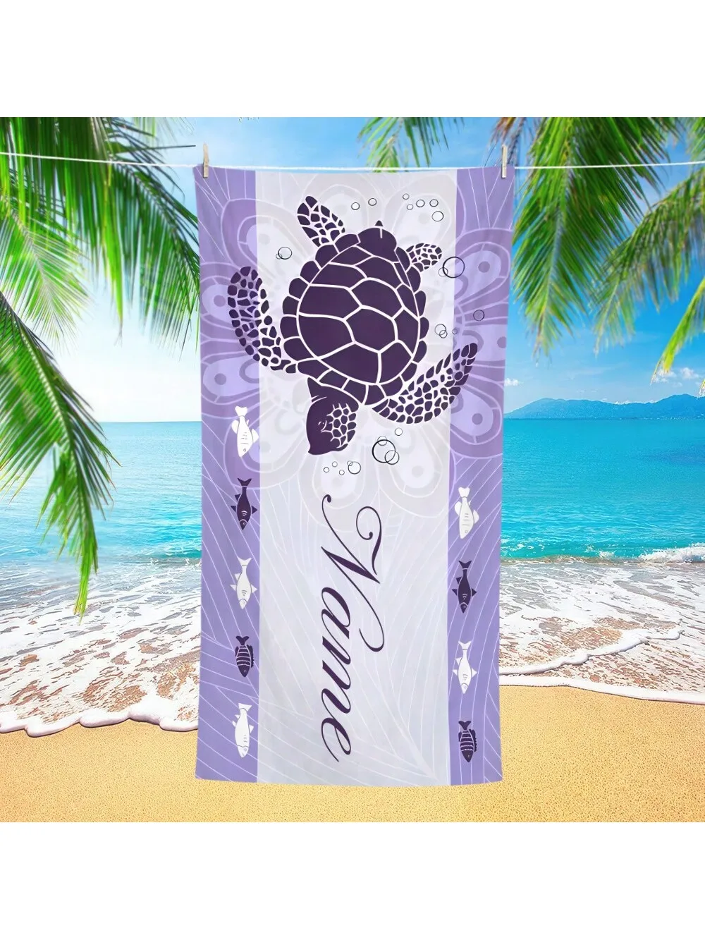 1PC Customizable Turtle Print Beach Towel Absorbent Personalized Name Towel for Beach Pool Party Gifts