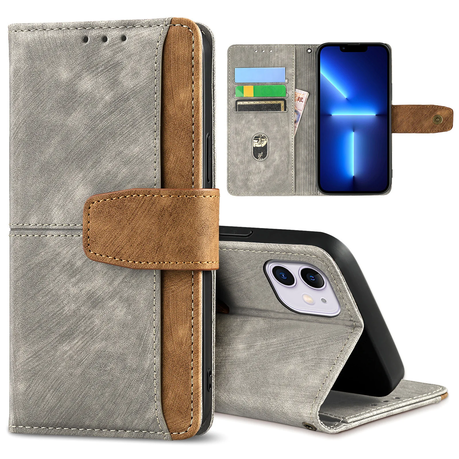 Retro Leather Wallet Flip Case with 3 Card Slots - Shockproof Phone Cover