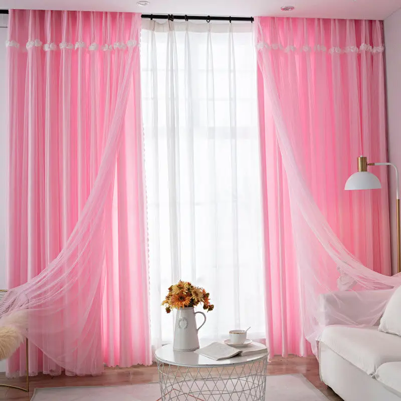 Korean Semi Shade Double Layer Curtain Wedding Veil Princess Style Children Bedroom Window Curtain 2