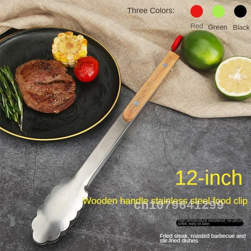 

Kitchen Tools Wooden Handle Clip High Quality Food Clip Stainless Steel Barbecue Clip Steak Bread Salad Buffet Food Clip