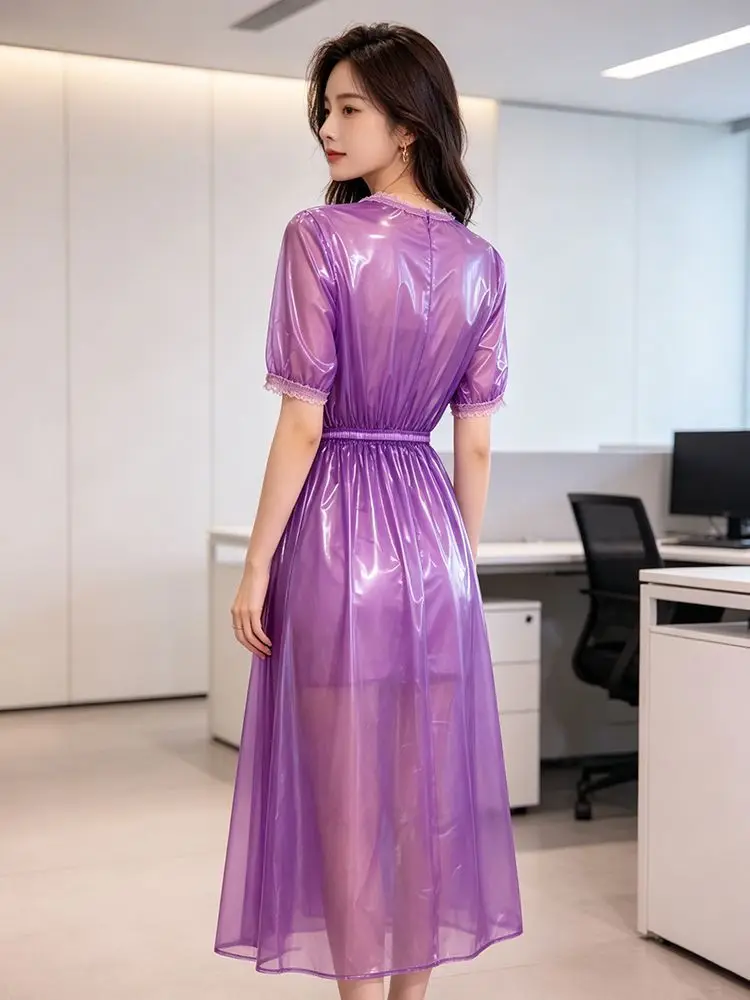 Maglietta Sexy Trasparente in PVC a Maniche Lunghe - immagine 2