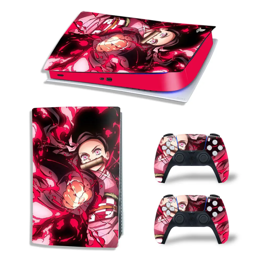Demon Slayer Tanjiro PS5 Digital Edition Skin Decal Cover for PlayStation 5 Console and 2 Controllers PS5 Skin Sticker Vinyl 