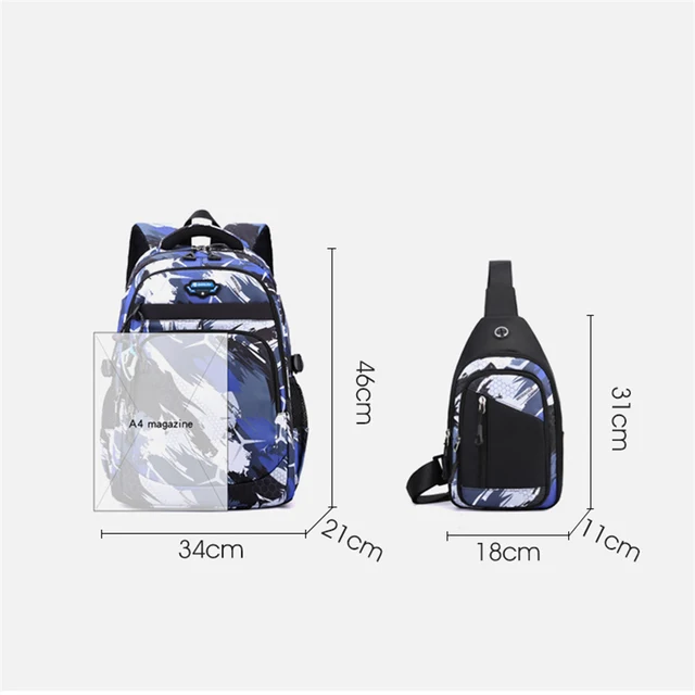 Juego De 4 Mochilas Con Estampado De Gatos Para Niñas Escolares Y Primarias, Con Bolsa Cruzada Y Estuche Para Lápices, Azul Oscuro, Estampado De Gatos
