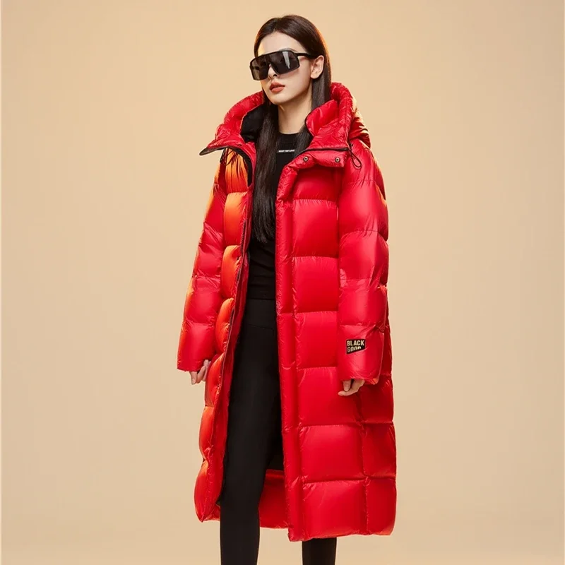 

Top Grade Women Red 90% White Goose Down Thick（Winter) Warm X-Long Jackets 2023 New Arrivals Female Hooded Down Parka