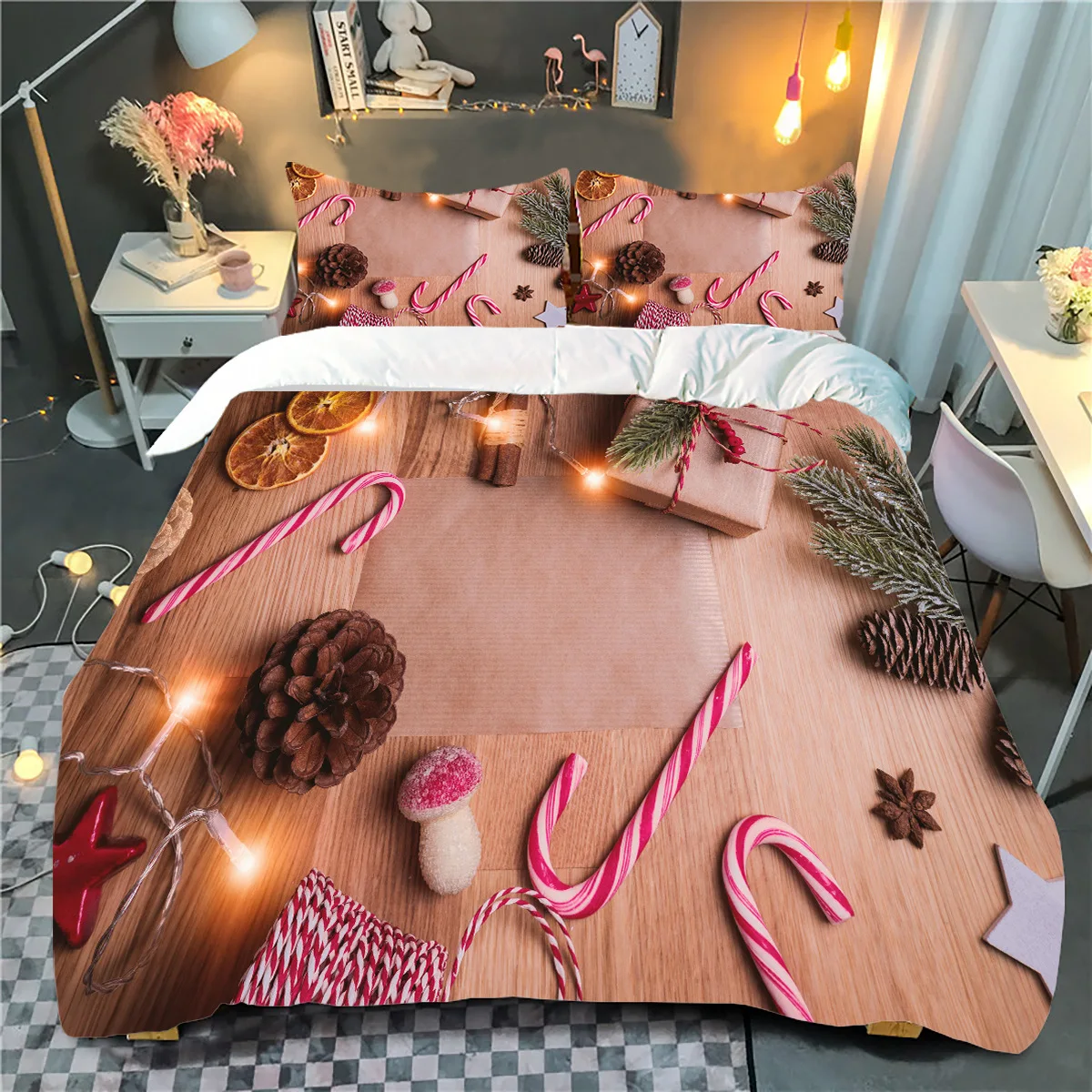 

Fashion Christmas Pattern Bedding Set Santa Claus White Snowman Print Home Decoration Christmas Gift Home Textiles