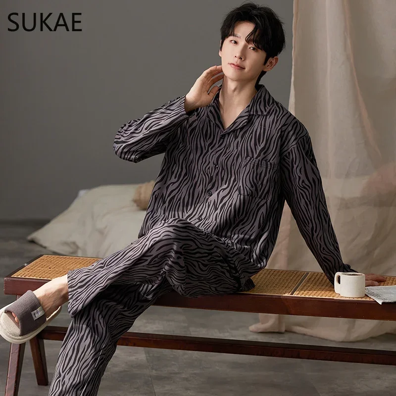 SUKAE Casual Mens Pijama Faux Cotton Soft Nightwear Autumn Spring Homesuit Gentleman Turn-down Collar Sleepwear Boys Pajamas - Image 4