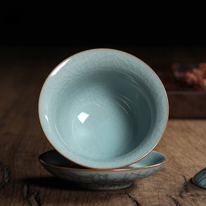 [GRANDNESS] Chinese Ge Kiln Longquan Celadon Porcelain Gaiwan China Teacups and Tea Bowl Ceramic 155ml Crackle Glaze Tea Pot