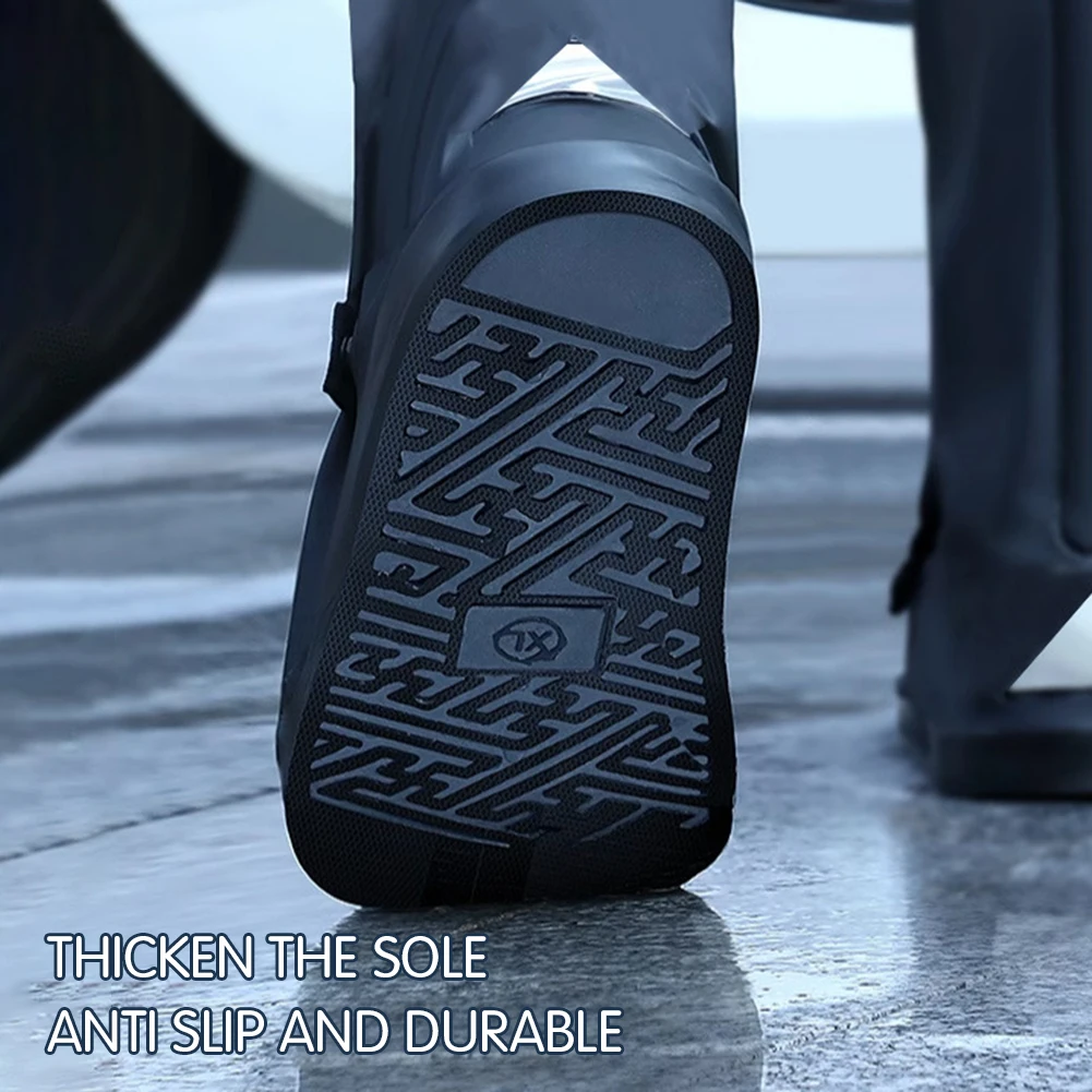 1 Pair Waterproof Rain Boot Shoe Cover with Reflector Anti Slip Walking Boot Protector Sleeve for Rainy Day