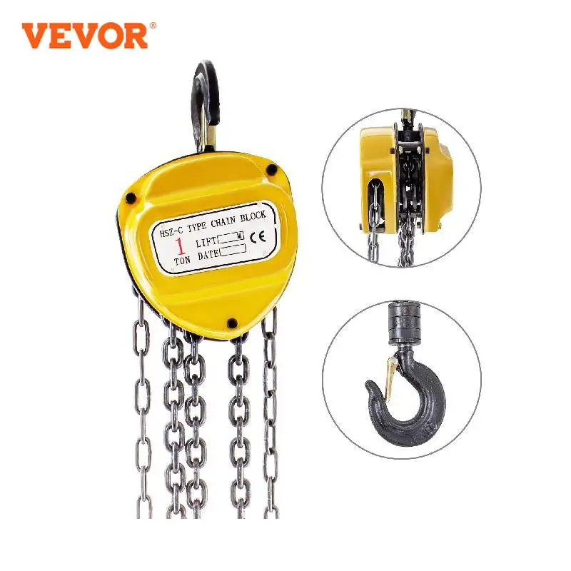 VEVOR 0.5/1/2/3T Chain Hoist Anti-Rust Manual Chain Block 10/20FT 3m/6m with Two Hooks