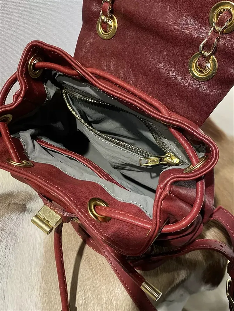 Vintage high-quality first layer cowhide women's backpack designer handmade weekend outdoor travel natural soft cowhide bagpack 3