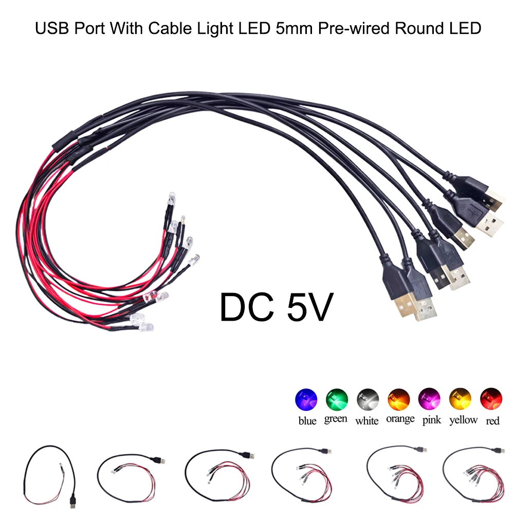 DC5V USB 포트에 5mm 사전 배선된 원형 LED 모델 라이트 LED 발광..