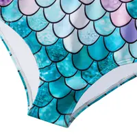 European American Style Mermaid Swimsuit Baby Girls Long Sleeves One-piece Swimsuit Hot Spring Fish Scale Kids Swimsuit 4-12Y 4