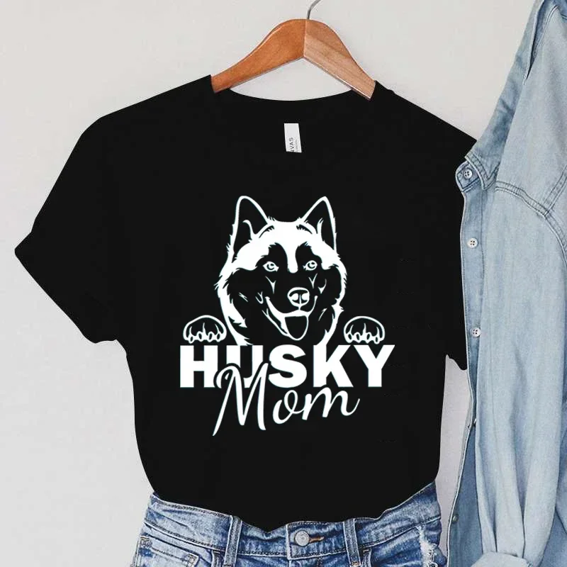 

Cute Husky mom Y2k Top Female Summer Animal Graphic T-shirt Cartoon costume Vintage shirt