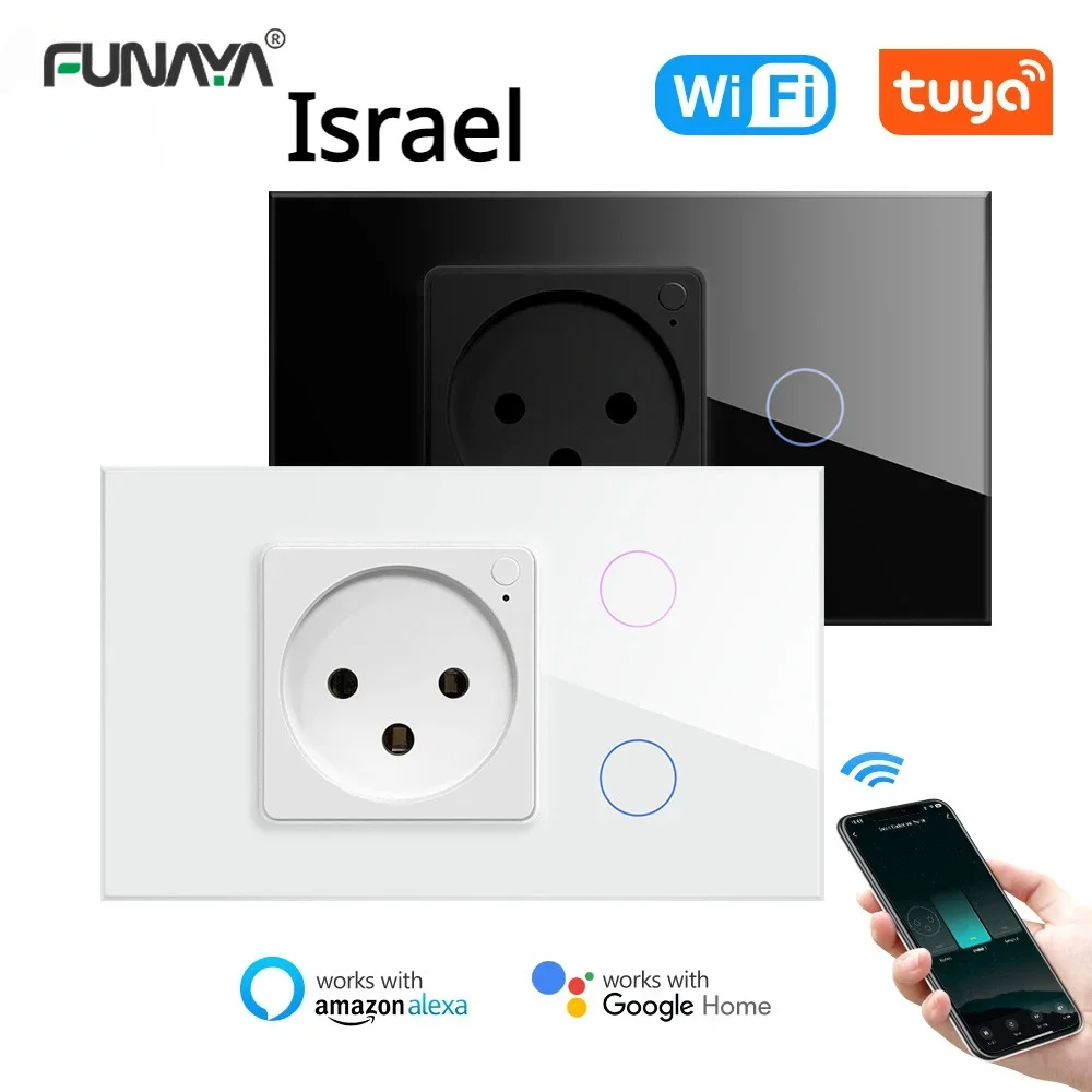 

Israel Tuya Wifi Smart Sockets 1 2 Gang Home Wall Plugs Switch Glass Panel Touch IL Standard 10A APP Contorl Alexa Google Socket