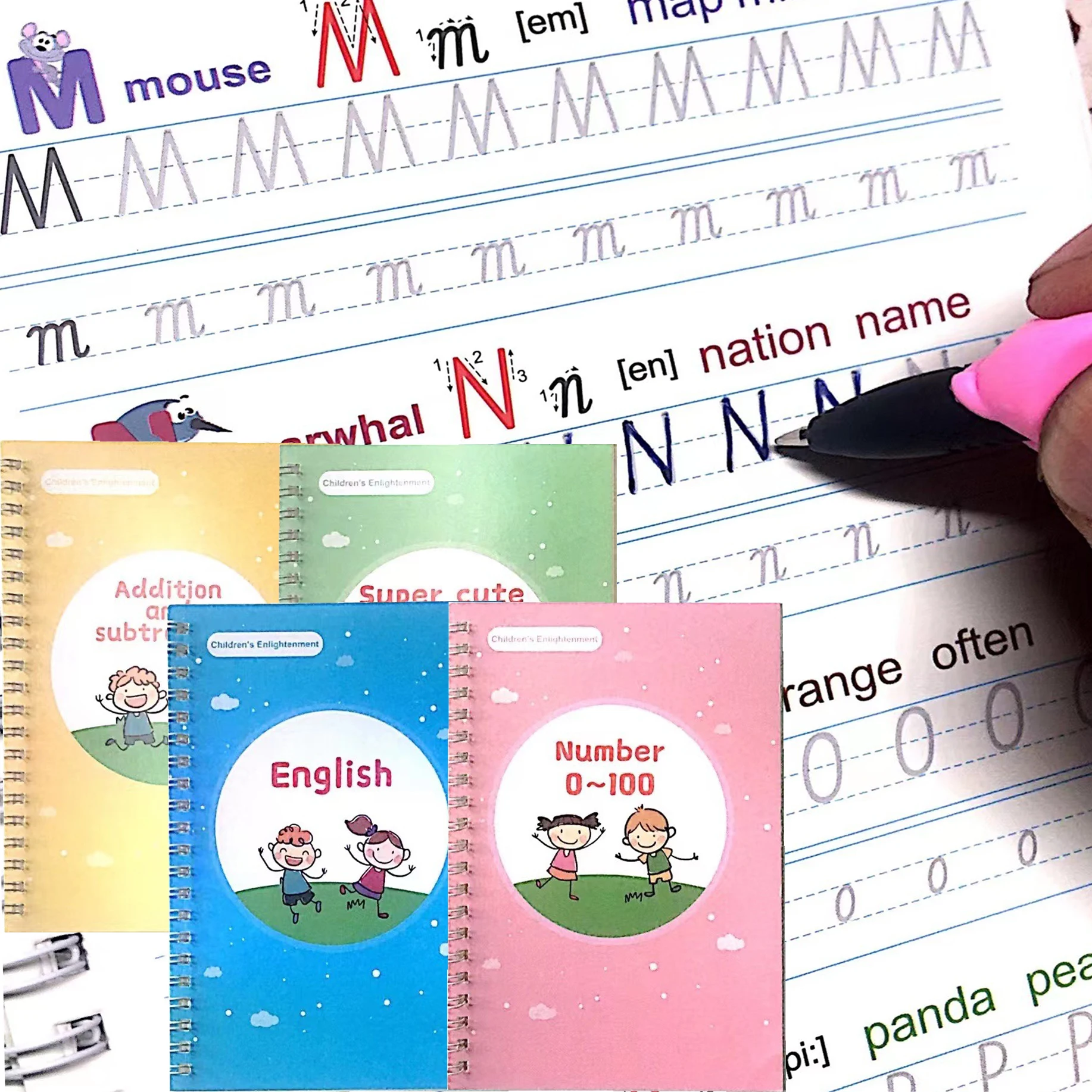 2023New 4Pcs Magic Copy Book Learning AS Children's Writing Practice English Franch Copybook for Calligraphy Kids Montessori Toy