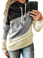 Plus Size Women's Clashing Hooded Sleeve Solid Color Casual Top